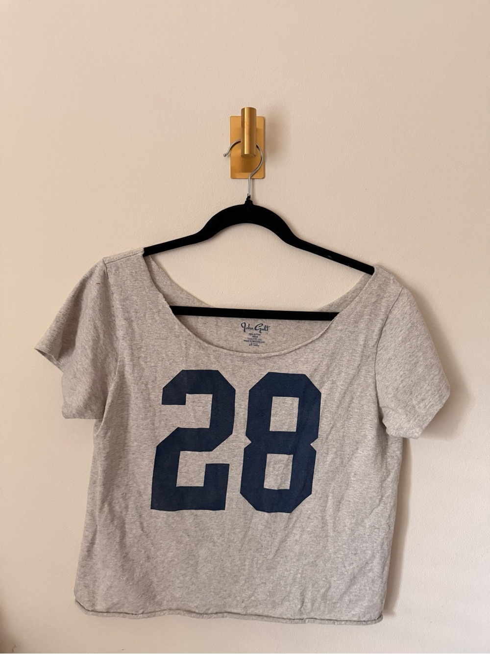 Brandy Melville Gray Crop Tee with Navy '28' Graphic